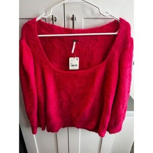 Free People Raspberry Pop Fuzzy Square Neck Long Sleeve Sweater XL